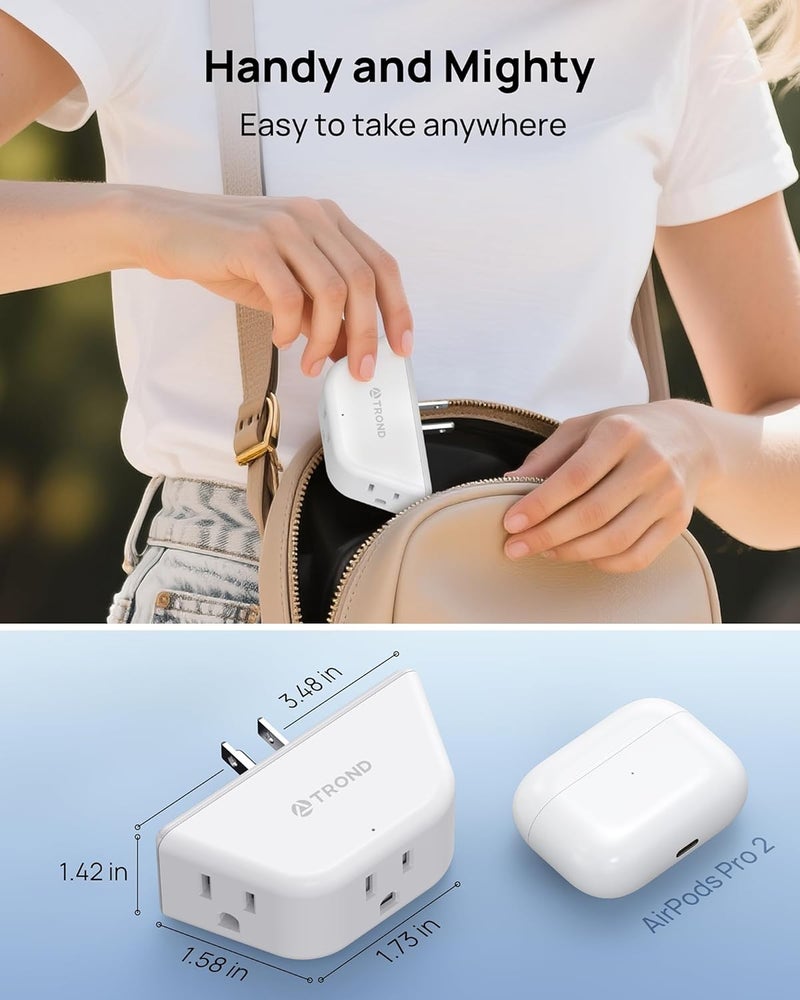 TROND Outlet Extender, 3-Prong Grounded Wall Plug Splitter, 3 Way Angled Outlet Adapter, Cruise Ship Essentials, Plug Expander with 3 Electrical Sockets for Bathroom, Kitchen, White - Image 5